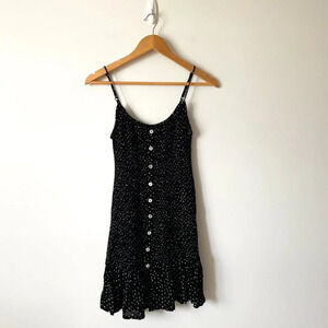 Patrons Of  Peace Smocked Ruffle Cami Polka Dot Dress Black White Size Small